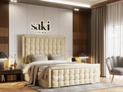 Cosima Border Cut Cubed Buttoned Bed Frame With Optional Storage