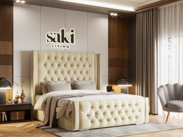 Amaadi Wingback Chesterfield Border Cut Bed Frame With Optional Storage