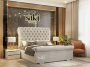 Viviana Sleigh Scroll Head & Foot Spanish Upholstered Bed Frame With Optional Storage